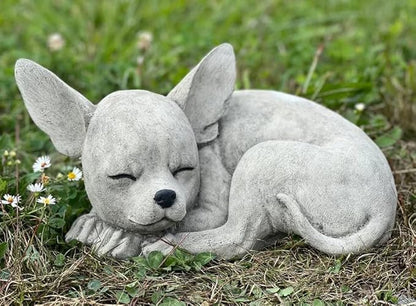 Cute Chihuahua Statue Concrete Dog Figurine Pet Memorial Decor Stone Chihuahua Sculpture Outdoor Statues Garden Ornament