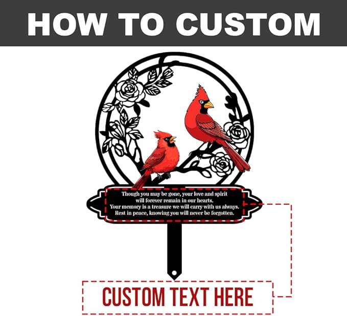 Personalized Cemetery Memorial Metal Stakes, Cardinals Memorial Grave Markers,Graden Decorations for Loss of Mother Father, Outdoor Sympathy Decor Gift