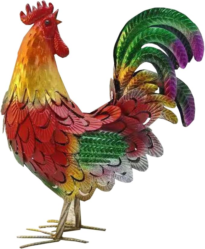 Metal Rooster Decor， Chicken Animal Yard Art Lawn Ornament Figurines Artwork for Outdoor, Patio,Backyard and Home Kitchen Decoration (Turn The Head)