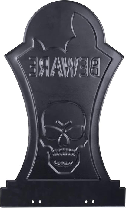3-D Metal Halloween Ghost Cemetery XL 17" Tombstone w Stakes -BEWARE- Durable, Rustproof, UV Raised Printing- Upgrade Your Haunted House Mansion w Cemetary Lawn Decor- No More Flimsy Foam Graveyards