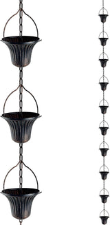 Lotus Rain Chain, 6.5FT Rain Chain Gutters, Adjustable Rain Catcher Chain with 10 Cups, Rain Chain Downspouts for Outdoor Gutter (Small Cup)