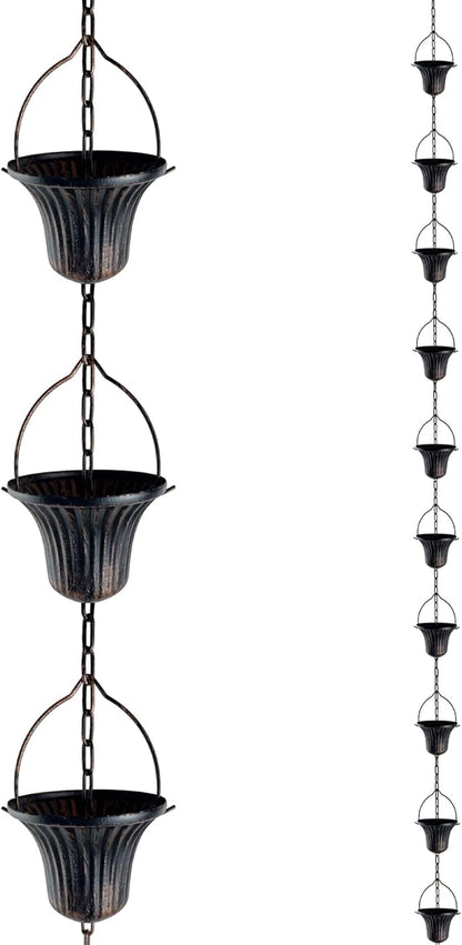 Lotus Rain Chain, 6.5FT Rain Chain Gutters, Adjustable Rain Catcher Chain with 10 Cups, Rain Chain Downspouts for Outdoor Gutter (Small Cup)