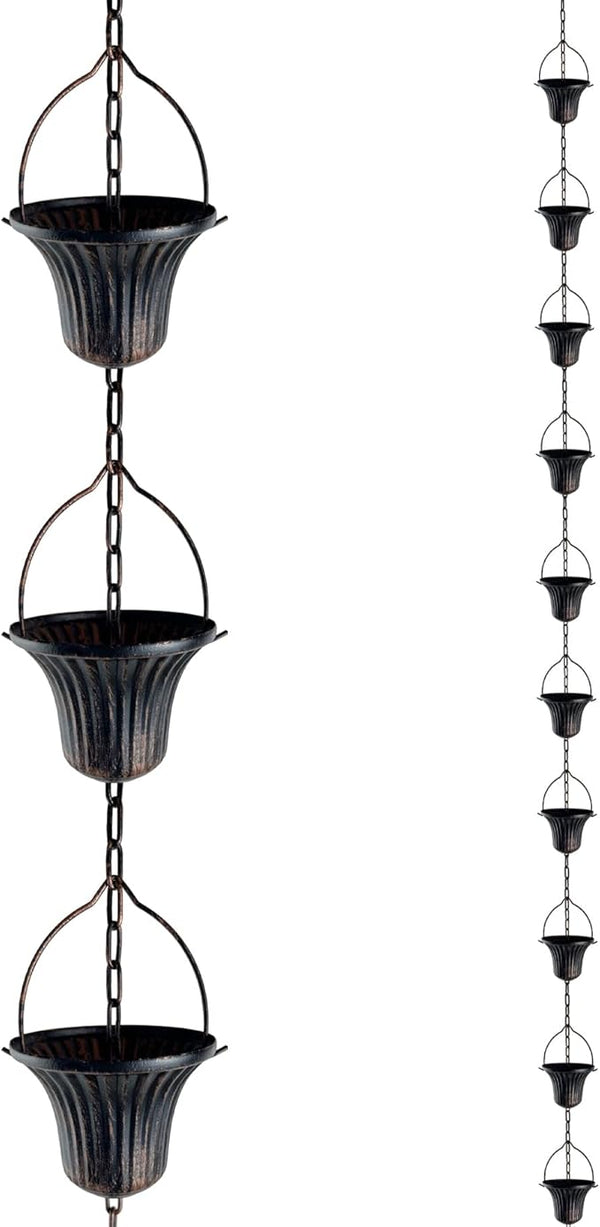 Lotus Rain Chain, 6.5FT Rain Chain Gutters, Adjustable Rain Catcher Chain with 10 Cups, Rain Chain Downspouts for Outdoor Gutter (Small Cup)
