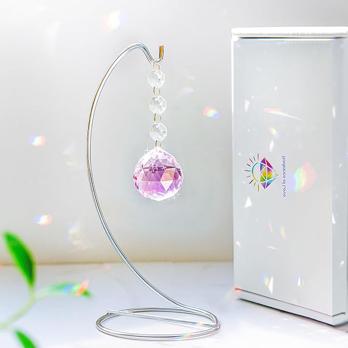 Grief Gifts for Women,40mm Crystal Suncatcher 9-inch Silver Stand with a Greeting Card,in Memory of Loved One Gifts,Memorial for Daughter