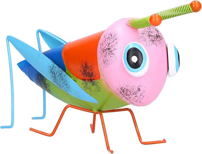 Iron Grasshopper Garden Ornament, Metal Sculpture for Outdoor Patio Lawn Decor, Hand - Painted Anti - Animal Figurine with Vivid Colors for Yard and Home Decoratio (Pink)