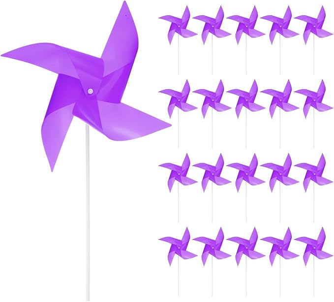 HARFINGTON 50pcs Windmills for The Yard Garden 17" x 11" 4 Leaves Pinwheels Wind Mills Spinners Windproof Waterproof Bird Devices with Stakes for Patio Decor, Purple