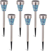 6-Pack Solar Mosaic Border Lawn Garden Lights, LED Mosaic Stake Lights Pathway Landscape Lighting for Patio Walkway Driveway Outdoor Christmas Garden Home Decoration (Blue)