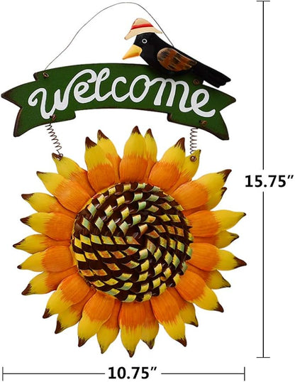Sunflower Welcome Sign Metal Hanging Welcome Plaque for Wall Front Door - Decorative Flower Yard Signs Spring Wreath Decor for Garden Porch Patio Backyard (G)