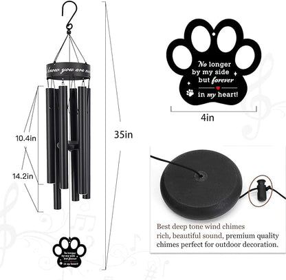 Pet Memorial Wind Chime, 30 Inches Paw Print Pet Remembrance Gift to Honor and Remember a Dog, Cat, or Other Pet, Premium Metal Wind Chime, Black