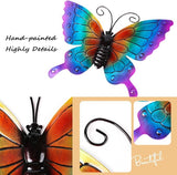 Miyolo 2 Pcs Metal Butterflies Fence Yard Art Garden Decor, 11" Large Butterfly for Outdoor Patio Backyard Balcony Sculpture, Colorful