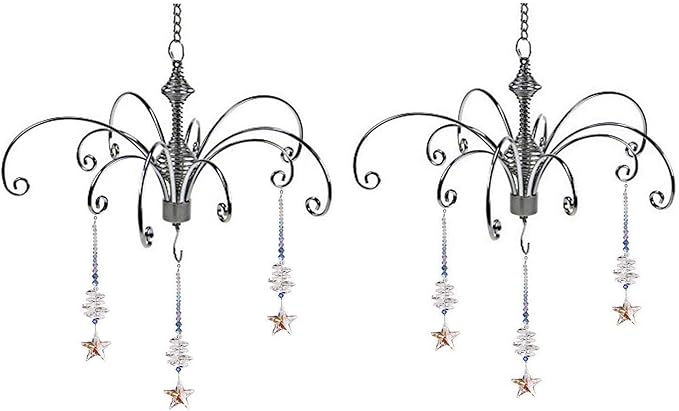 HOHIYA Crystal Suncatcher Hanging Display 2 Pack 12 Inch Silver Metal Chain Prism Rainbow Ornament for Window Garden and Christmas Decor Easter Taiwan Made