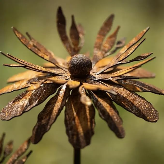 Vintage Rusty Cornflower Statue Stake 12 Inch Metal Artistic Wire Art Decor Rustic Garden Sculptures for Lawns Yard Patio Home Farmhouse Decorations (Bronze)