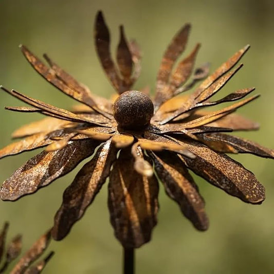 Vintage Rusty Cornflower Statue Stake 12 Inch Metal Artistic Wire Art Decor Rustic Garden Sculptures for Lawns Yard Patio Home Farmhouse Decorations (Bronze)