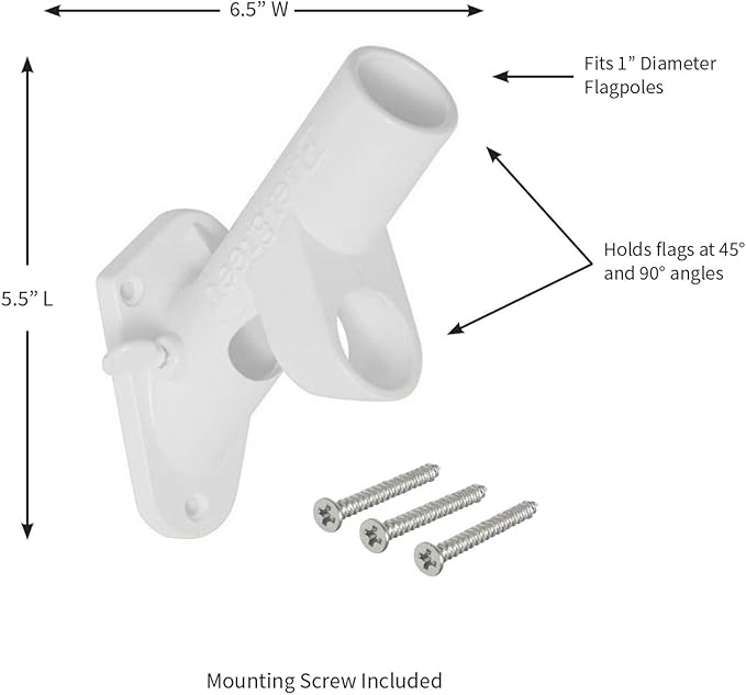 Evergreen Flag Bracket Two-Position 45 and 90 Degree Cast Iron White Flag Pole Bracket | Outdoor Home and Garden Décor for Residential or Commercial