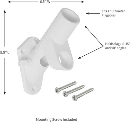 Evergreen Flag Bracket Two-Position 45 and 90 Degree Cast Iron White Flag Pole Bracket | Outdoor Home and Garden Décor for Residential or Commercial