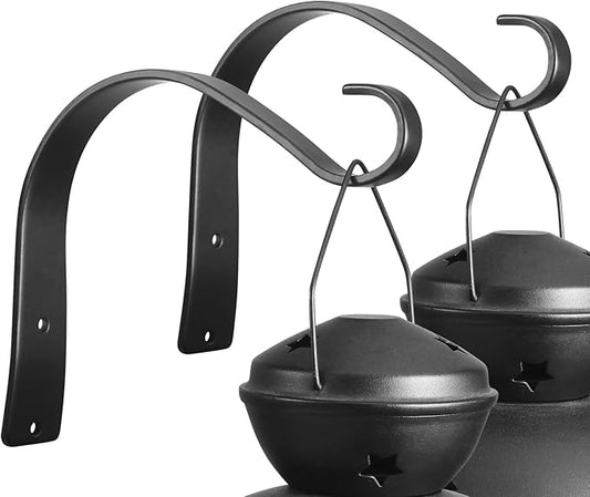 YBW ROBLUX 2 pcs Hanging Wall Hooks for Decorative Candle Lanterns,Outdoor Solar Lanterns,Decor Ligths,Jar Sconce,Wind Chime,Bird Feeders,Outdoor or Indoor Small Plant Bracket Hooks Black (5.11-Inch)