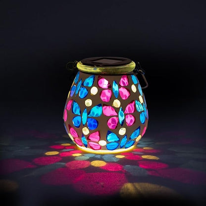 Stargarden Mosaic Solar Lanterns, Glass Hanging Lantern Waterproof Outdoor Hanging Solar Lights Butterfly Decorative Lantern for Garden ,Patio,Yard Decor