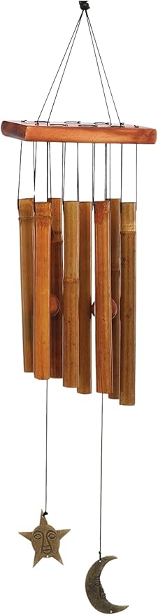 Sunset Vista Designs Moon and Star Metal and Wood Wind Chime Bamboo