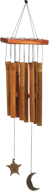 Sunset Vista Designs Moon and Star Metal and Wood Wind Chime Bamboo