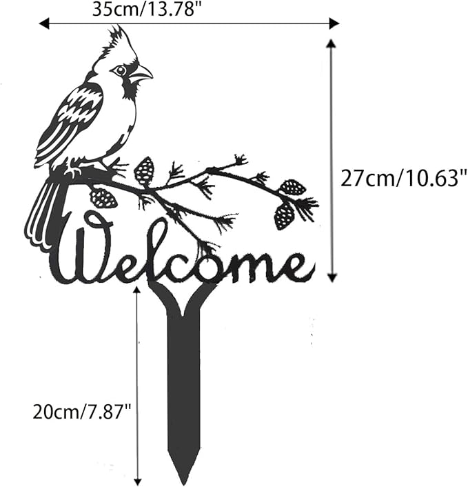 Metal Cardinal Garden Decor Bird Gifts for Women Mom Birthday Black Silhouette Birds Statues for Outside Garden Yard Art Sign Patio Lawn Ornaments Outdoor Decor 13.78 * 10.63in
