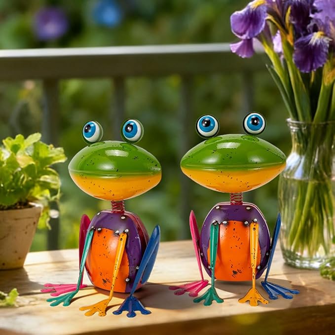 Frog Garden Decor Metal Yard Art Rustproof Garden Statues Outdoor Figurines for Patio Porch Lawn Gardening Gifts