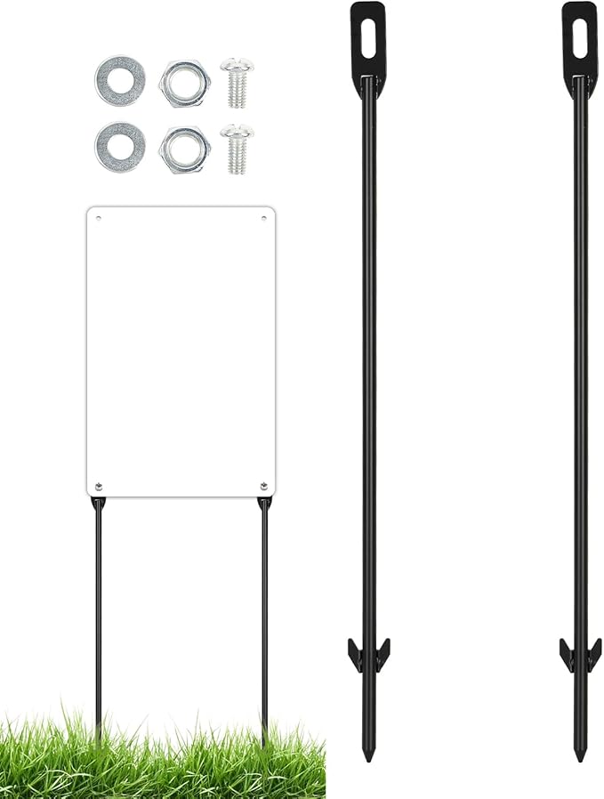 2-Pack Yard Sign Stakes Metal for Ground 16.5" Long 0.3" Thick, Plant Support Stakes for Indoor & Outdoor Plants, Sign Poles Stakes, Tent Stakes for Outdoor Camping, Easy to Install - Black