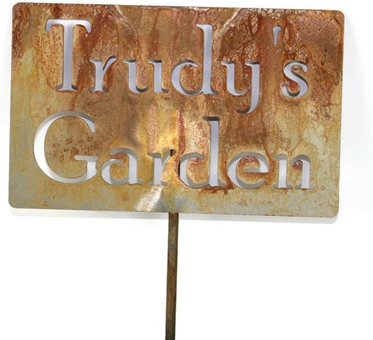 Classic Metal Garden Markers Clearance Items 20 to 33 Inches Tall (Trudy's Garden, Naturally Rusted)