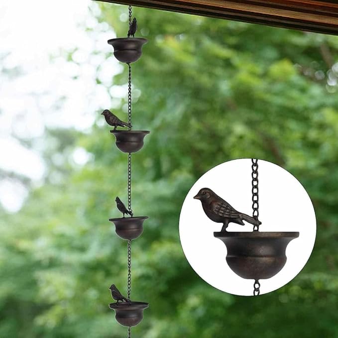 Hanging Rain Chime Metal Bird Rain Chain Outside Decorative for Terraces Villas Courtyards,Brass,240 * 6.1 * 8.6cm