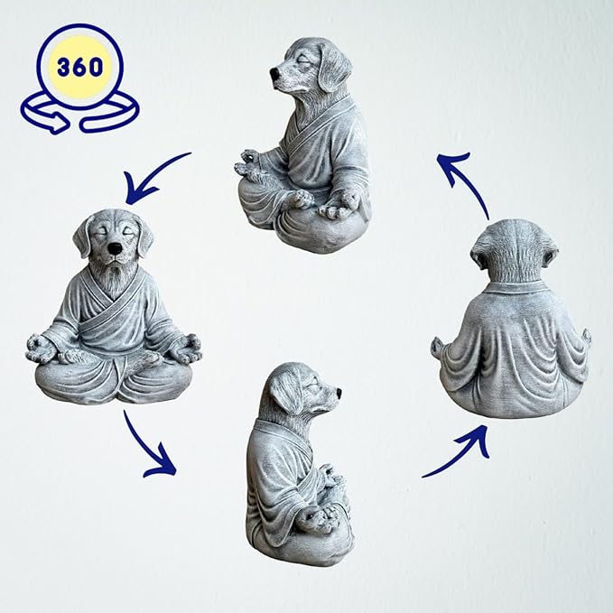 OLOMA Zen Garden Dog Sculpture Concrete Stone Statue Heavy Protective Resin Coating Weather Resistant Outdoor Indoor Patio Accent Display Feature Decorative Garden Accent Feature
