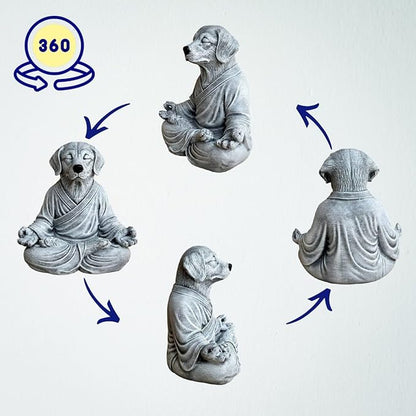 OLOMA Zen Garden Dog Sculpture Concrete Stone Statue Heavy Protective Resin Coating Weather Resistant Outdoor Indoor Patio Accent Display Feature Decorative Garden Accent Feature