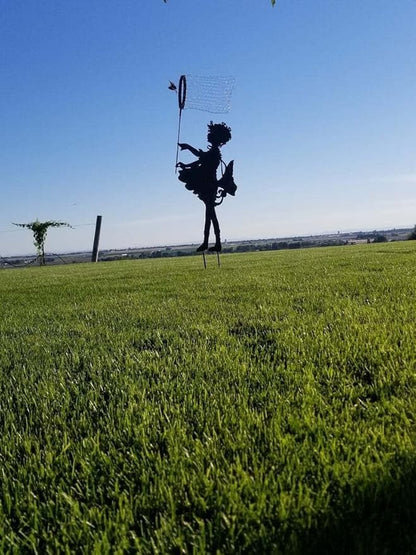 Butterfly Girl Silhouette Sculpture,Shadow Art Garden Figurines, Metal Garden Fence Stake for Lawn Outdoor Patio Home Decor (A)
