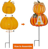 Juegoal 4 Pcs Fall Decorative Garden Stakes, 24 Inch Letter Metal Yard Sign with Pumpkins, Outdoor Art Stake for Thanksgiving Decorations Autumn Harvest Patio Lawn Walkway, Style A