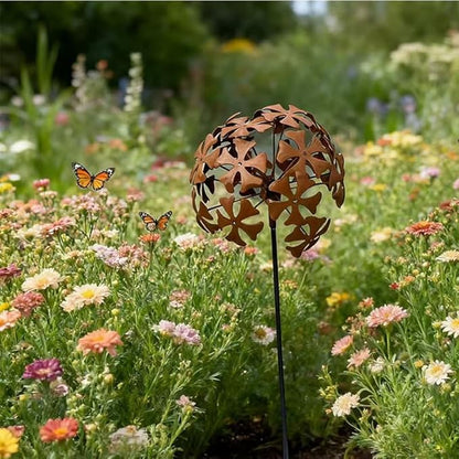 Rusty Metal Wild Flowers Garden Stakes 11.82 x 8.47 inches, Decorative Flowers Yard Stake Metal Art for Outdoor Garden Lawn Decor(Flower-E)