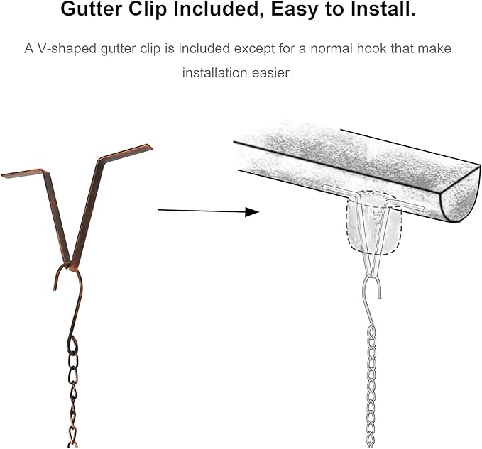 Glitzhome 8.5 FT Lotus Flower and Bell Rain Chains, Faux Copper Patina Finish Rain Chains for Gutters, Adjustable Rain Catcher Chain with V-Shaped Gutter