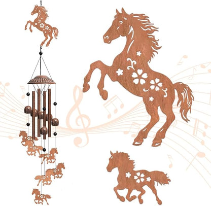 OLYCRAFT 1 Sets Horse Wind Chimes Outdoors Metal Wind Chime Sympathy Memorial Windchime Iron Windchime Memorial Presents Hanging Windbell for Patio Backyard Home Garden Pendant Decoration - 30 Inch