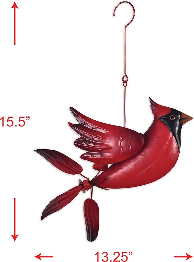 Sunset Vista Designs Rustic Garden Decor Outdoor Garden Hanging Spinner, 15.5" L x 13" W x 9" H, Red Cardinal