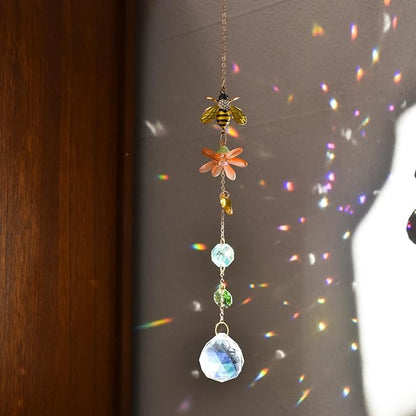 Crystal Suncatcher with Bee, Hanging Rainbow Maker with Colorful Prisms, Honeybee Suncatcher Gift, Window Ornament for Home, Garden, Patio Decor