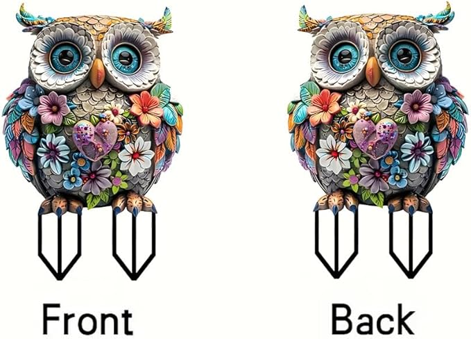 Garden Stake Decor, Acrylic 2D Flat Cute Animal Statue, Fairy Sculptures Ornament Indoor Outdoor Yard Lawn Pot Plant Decorative Accessories (Bohemian owl)