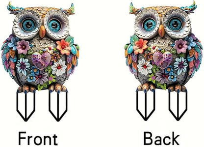 Garden Stake Decor, Acrylic 2D Flat Cute Animal Statue, Fairy Sculptures Ornament Indoor Outdoor Yard Lawn Pot Plant Decorative Accessories (Bohemian owl)