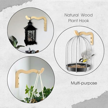 EvenWood 2-Piece Set of Wavy Wooden Wall Planters for Indoor Plants 6 Inch - Natural Plant Hook for Wall Plant, Wind Chimes, Flower Brackets, Patio Garden Decorations - Bracket Plant Hanger (Natural)