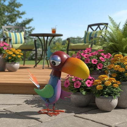 12'' Tall Metal Bird Garden Statue, Cheeky Metal Bird Sculpture Yard Art, Standing Bird Garden Decor for Outside, Lawn, Patio, Porch