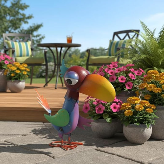 12'' Tall Metal Bird Garden Statue, Cheeky Metal Bird Sculpture Yard Art, Standing Bird Garden Decor for Outside, Lawn, Patio, Porch