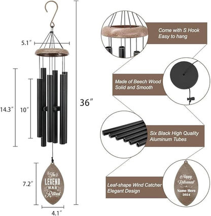ASTARIN Personalized Happy Retirement Gift, Custom Name Retirement Wind Chimes for Women Men, 35" Large Deep Tone Wind Chime Retire Gifts for Teacher Husband Friends Parents(Produced in USA)