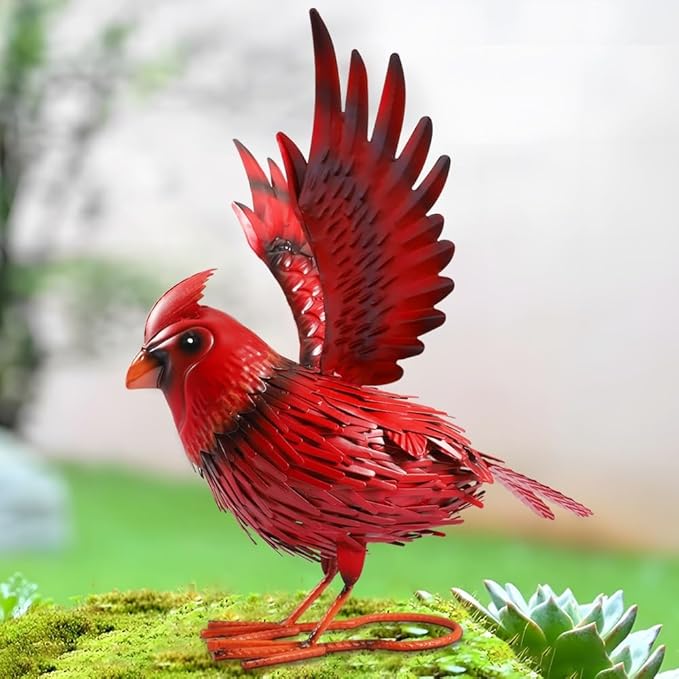 Vindar Cardinal Garden Sculpture Cardinal Statue Metal Bird Yard Art Realistic Large Red Bird Standing Handcrafted Outdoor Decor, Gift for Mom Grandma Wife