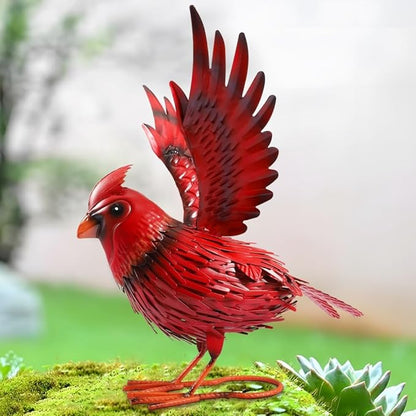 Vindar Cardinal Garden Sculpture Cardinal Statue Metal Bird Yard Art Realistic Large Red Bird Standing Handcrafted Outdoor Decor, Gift for Mom Grandma Wife