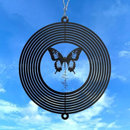 Personalized Butterfly Metal Wind Spinner, Custom Hanging Decoration for Outdoor Display, Kinetic Garden Ornament, Symbolic Gift (Butterfly Garden Wind Spinner)