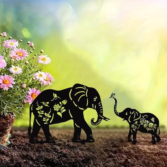 Elephant Metal Decorative Garden Stakes(2 Pack), Elephant Gifts for Women/Men Silhouette Statues for Yard Art, Outside, Patio, Outdoor Decor, Garden Decorations, Lawn Ornaments