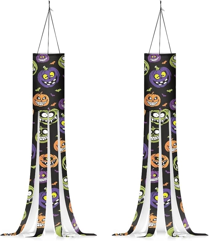 Halloween Pumpkin Windsock Outdoor Hanging Durable Easy to Assemble Polyester Fabric Front Home Garden Yard Patio Balcony Christmas Decoration (Red)