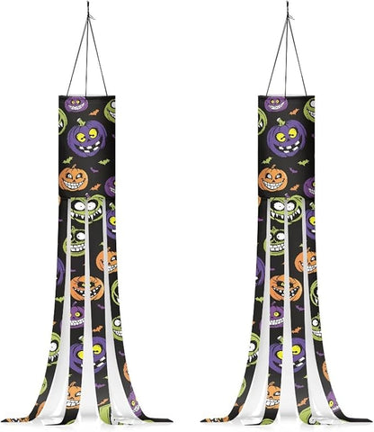 Halloween Pumpkin Windsock Outdoor Hanging Durable Easy to Assemble Polyester Fabric Front Home Garden Yard Patio Balcony Christmas Decoration (Red)