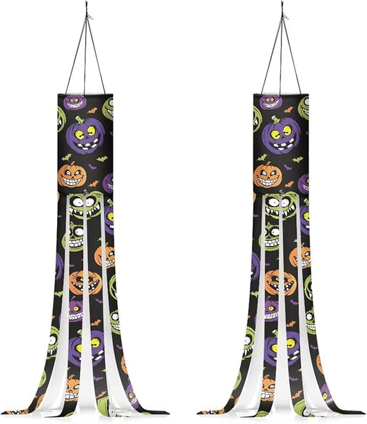 Halloween Pumpkin Windsock Outdoor Hanging Durable Easy to Assemble Polyester Fabric Front Home Garden Yard Patio Balcony Christmas Decoration (Red)